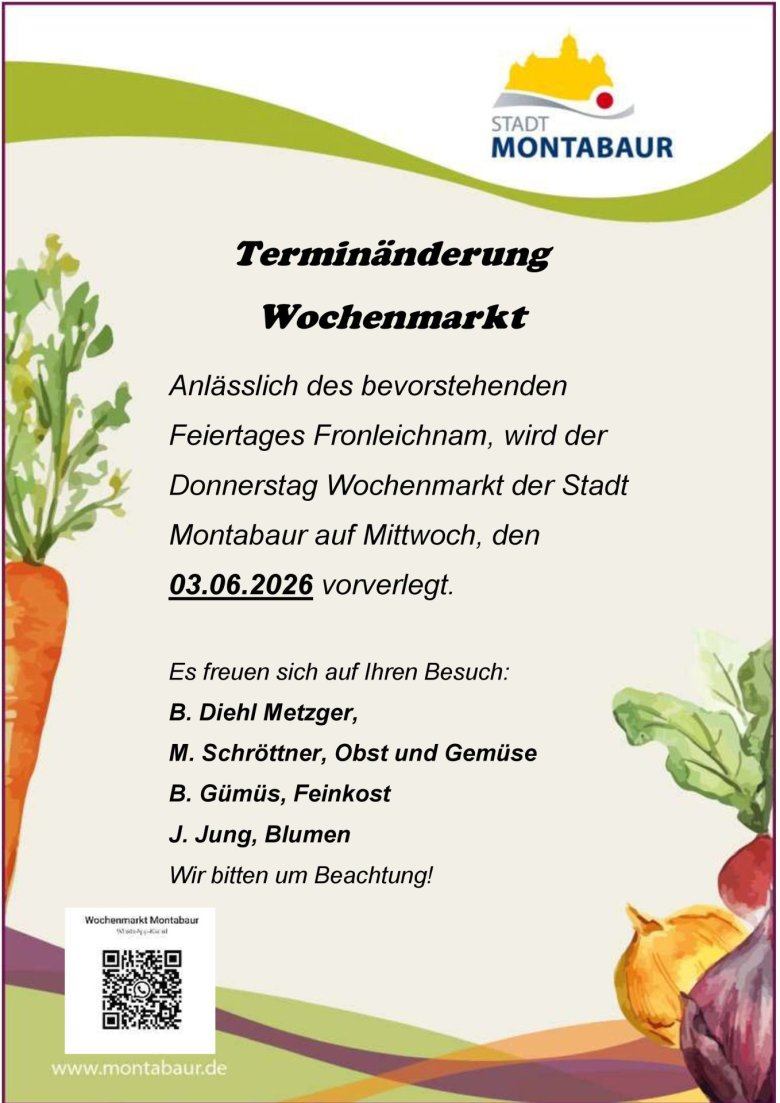 Hinweis Terminänderung Wochenmarkt