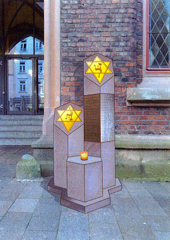 Diese Fotomontage zeigt wie es aussehen wird, wenn das jüdische Denkmal vor dem alten Rathaus steht. 