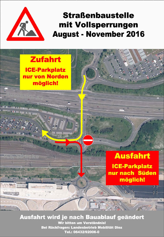 Vollsperrung: Umgestaltung der Knotenpunkte A3 / K 82 / ICE-Parkplatz Bahnhof Montabaur und K 82 / Bahnallee 