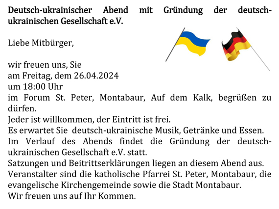 Deutsch-ukrainischer Abend mit Gründung der deutsch-ukrainischen Gesellschaft e. V.