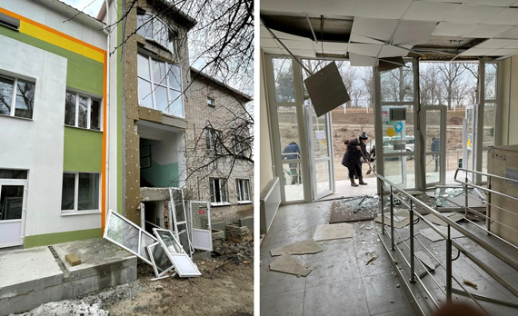 Die Bilder zeigen Wohnhäuser mit starken Beschädigungen nach Explosionen.