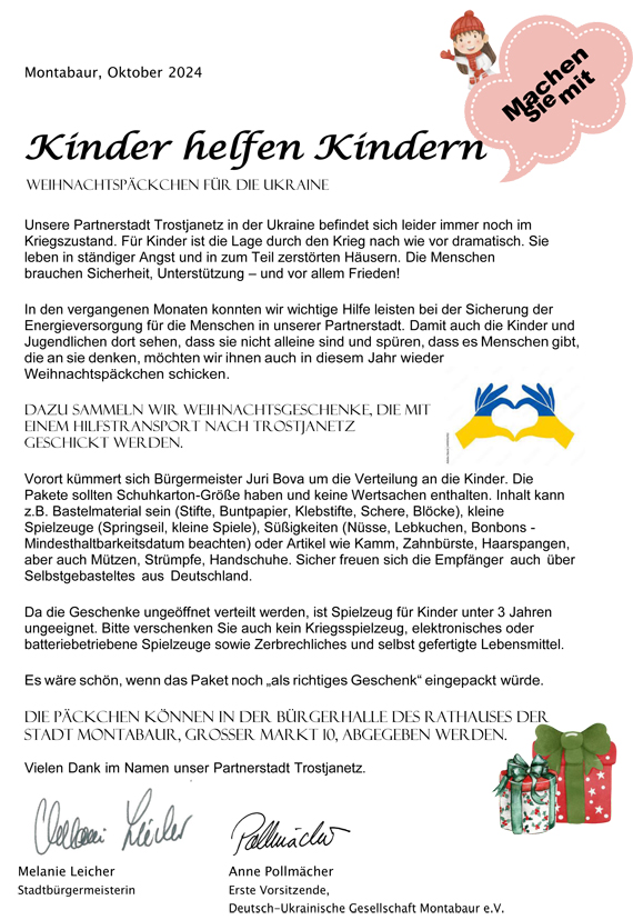 Weihnachtspäckchen für die Ukraine